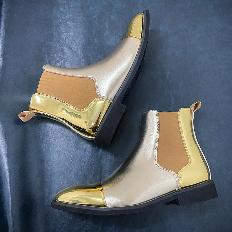 Solid Gleaming Gold Ankle Chelsea Boots