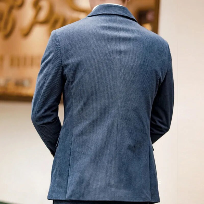 Retro Corduroy Double-Breasted Suit