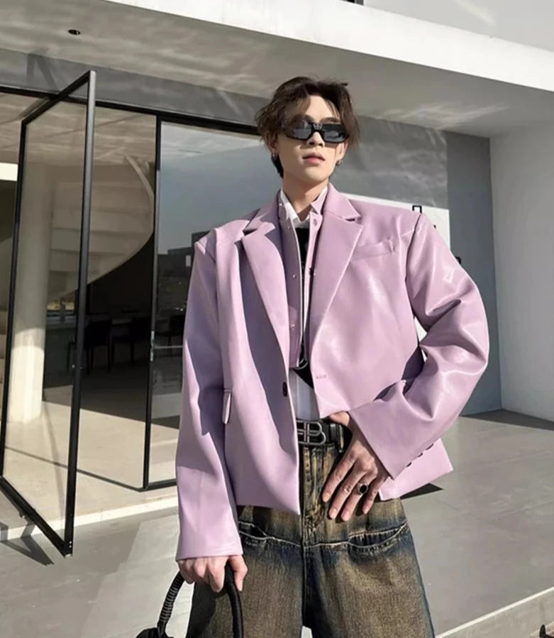 Loose Irregular Black Purple Crop Blazer