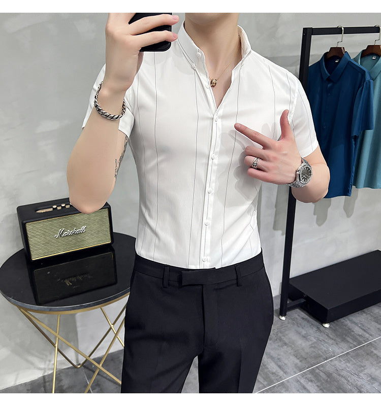 Stripe Polyester Casual Shirt