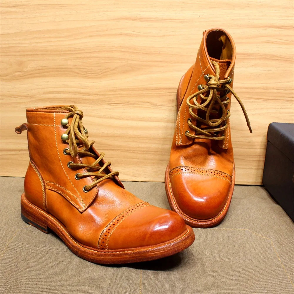 Solid Full Grain Leather Ankle Boots