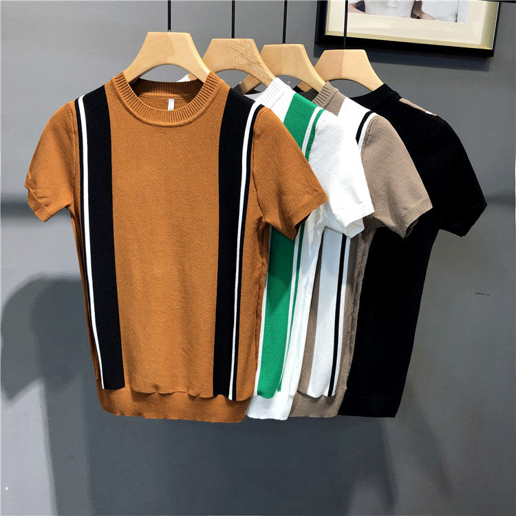 Vertical Stripe Printed Round Neck T-Shirt