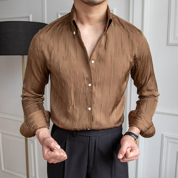 Solid Color Simple Pleated Slim Shirt