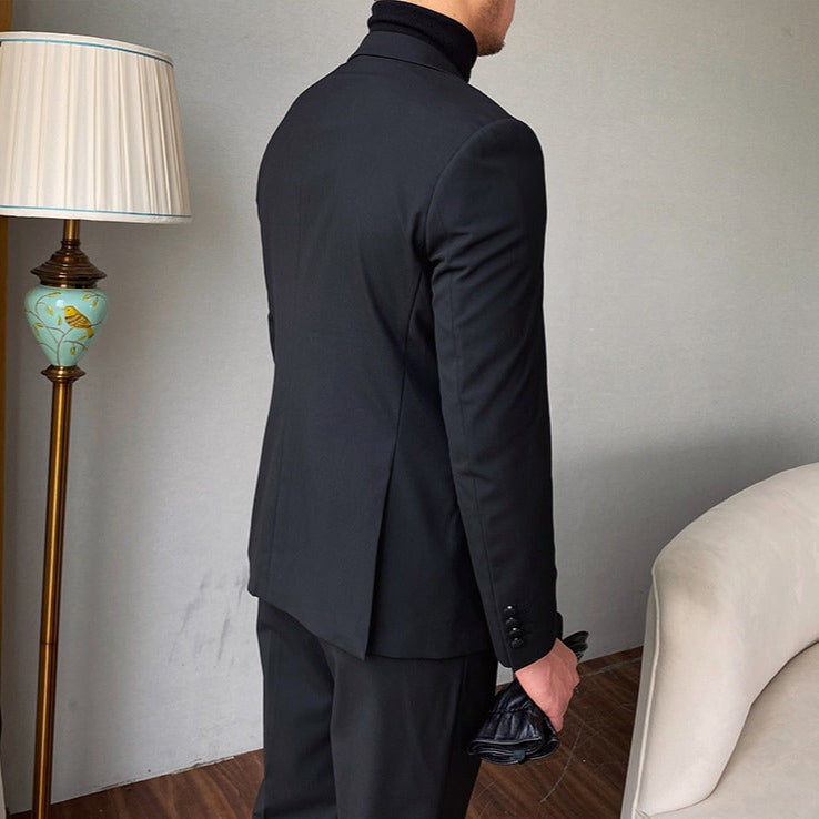 Double-Button Decor Solid Suit