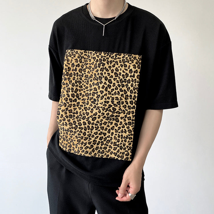 Leopard Patch Design Round Neck T-Shirt