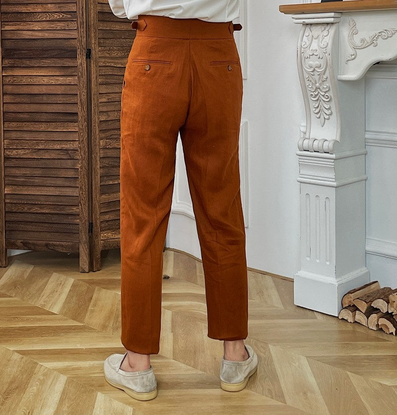 Solid Linen Straight Legs Trousers