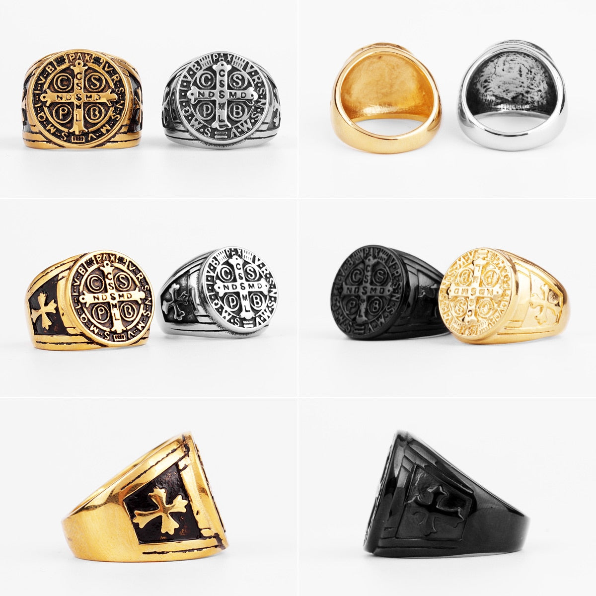 Saint Benedict Gold Black Cross Rings