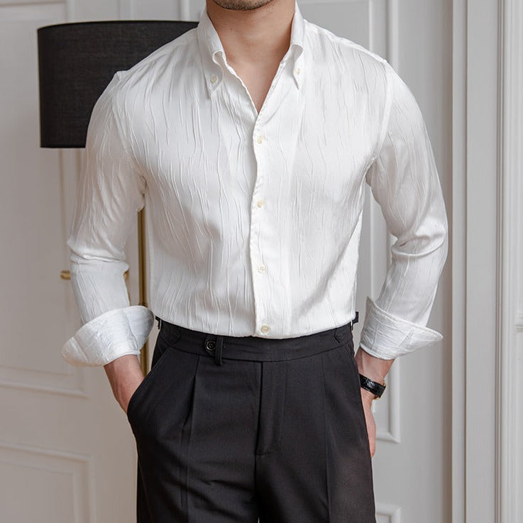 Solid Color Simple Pleated Slim Shirt