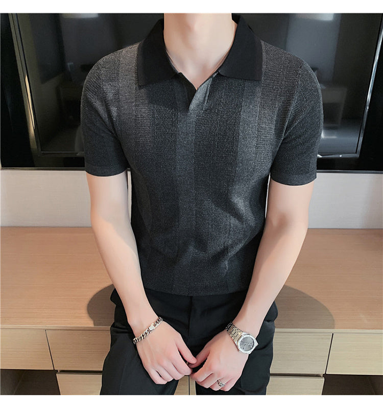 Striped Knitted Viscose Polo Shirt