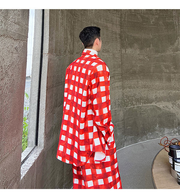 Crimson White Plaid Color Pants Set