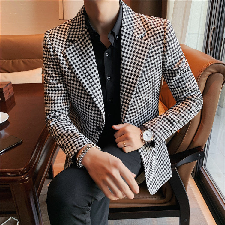 Bird-Lattice Polyester Men Blazer