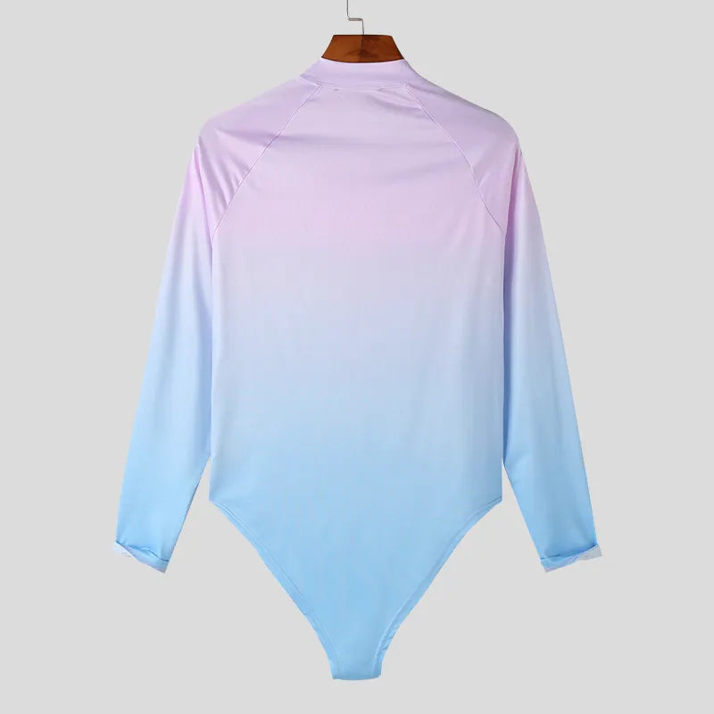 Tie Dye Gradient Color Zipper Bodysuit