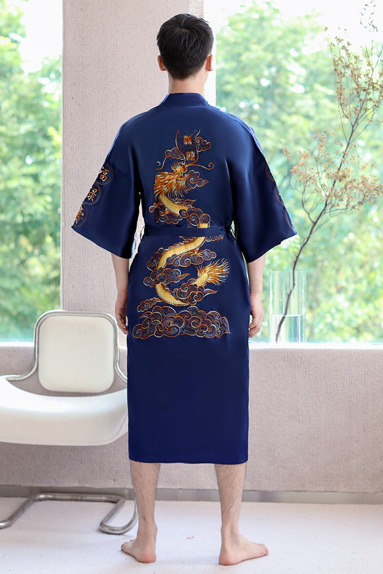 Embroidery Dragon Sleepwear Silk Robe