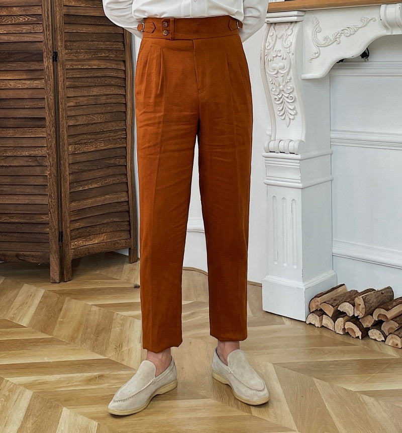 Solid Linen Straight Legs Trousers
