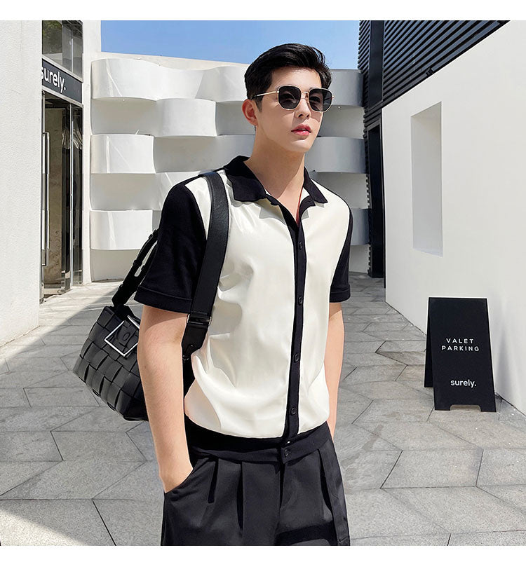 Black & White Solid Turn-Down Collar Shirt