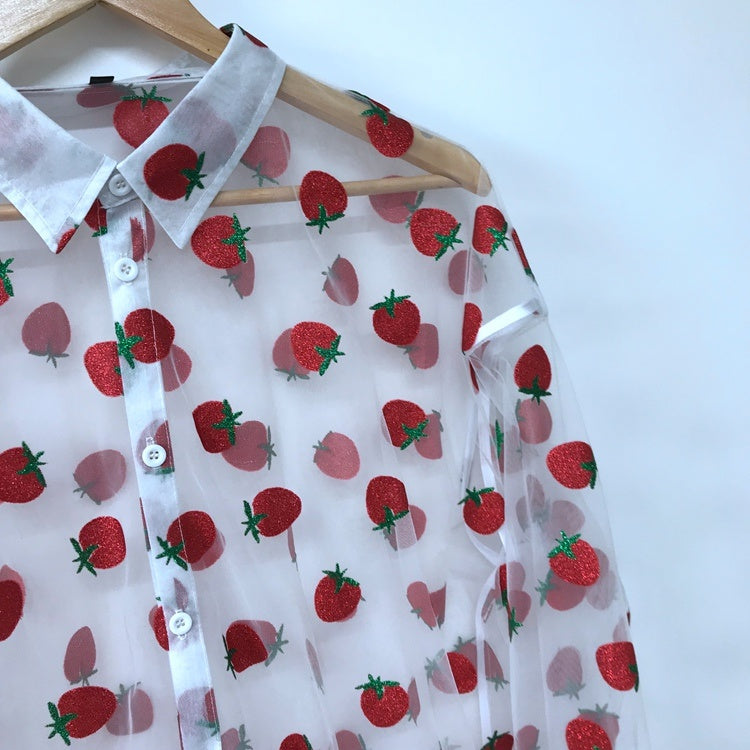 Strawberries Glitters Loose See-Through Shirt