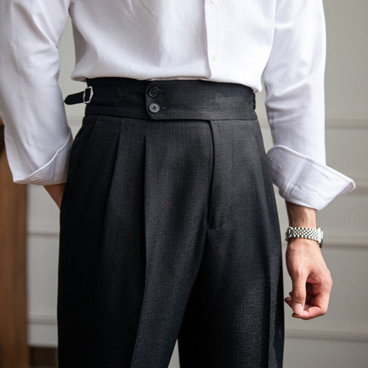 Solid Cotton Mid Waist Trousers
