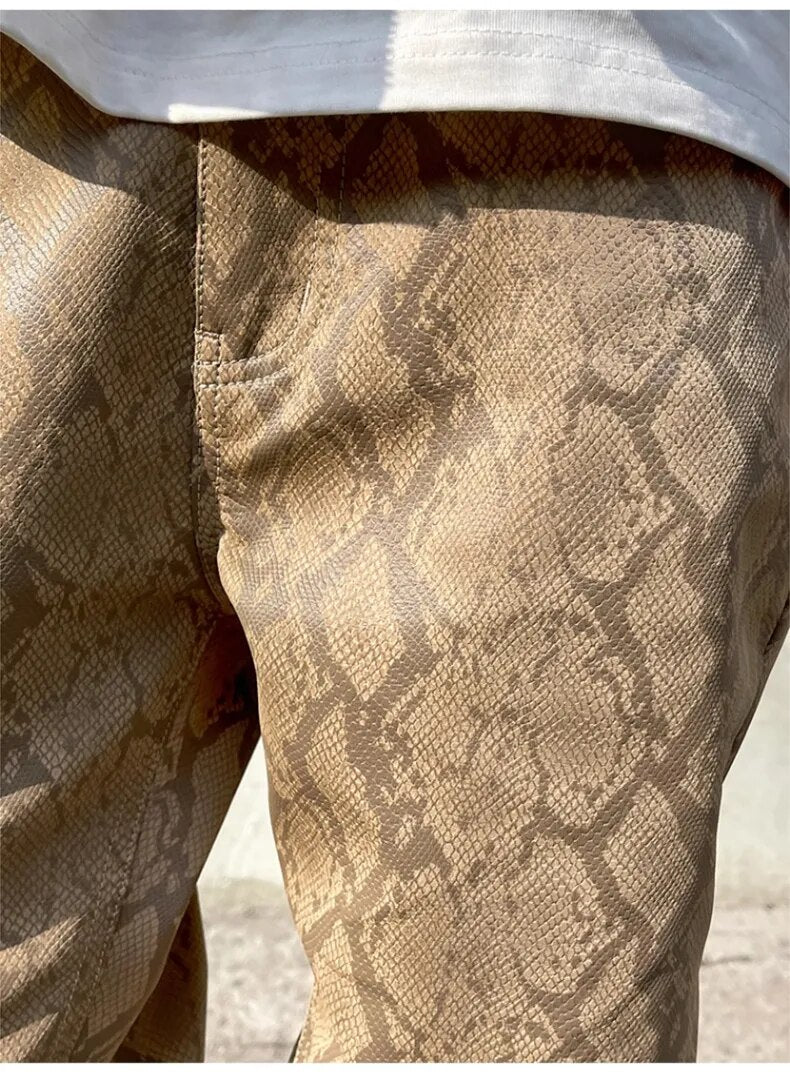 Snake Skin Pattern PU Leather Pants