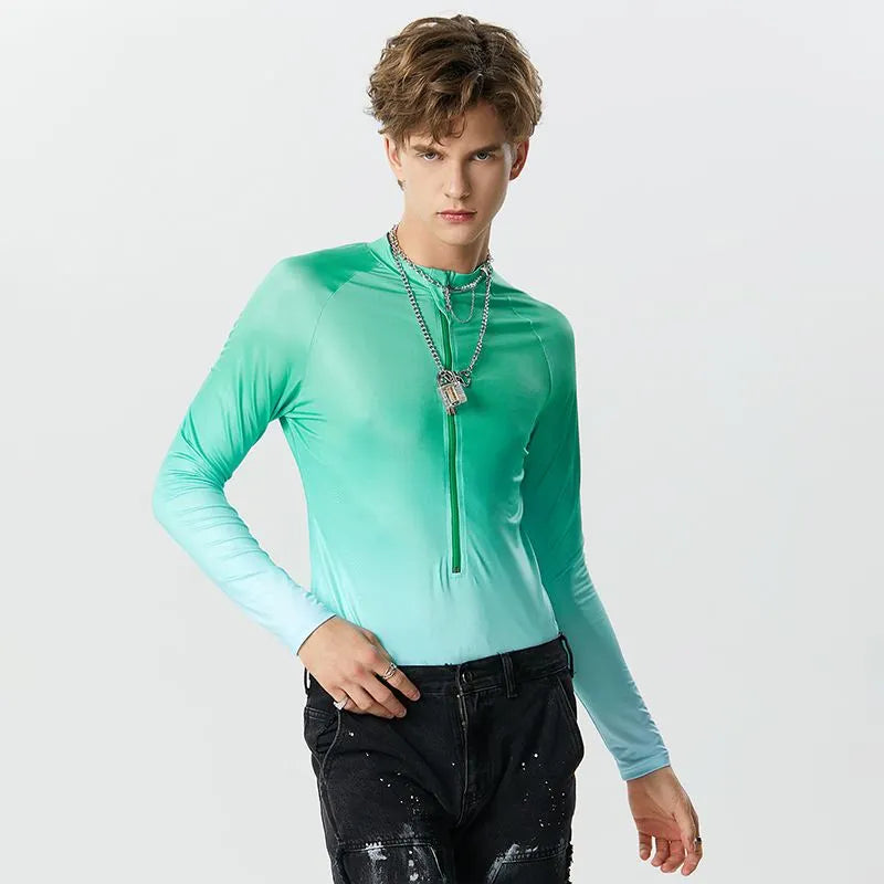 Tie Dye Gradient Color Zipper Bodysuit