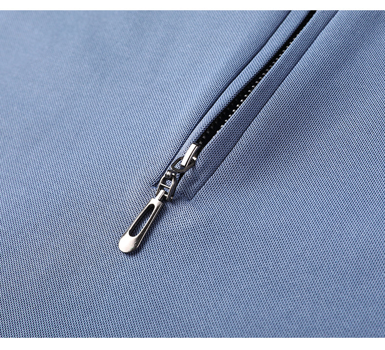 Casual Summer Solid Color Zipper Polo Shirt
