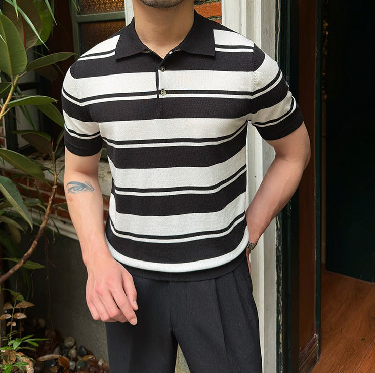Color Contras Knit Striped Polo Shirt