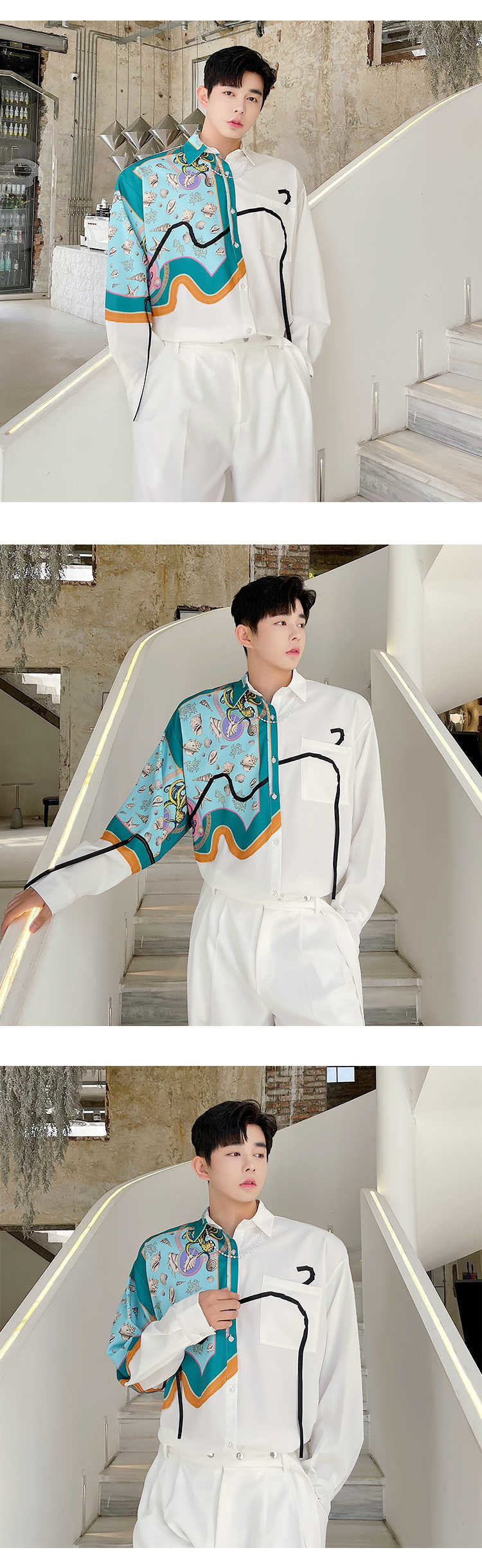 Printed Silk White Men Shirt