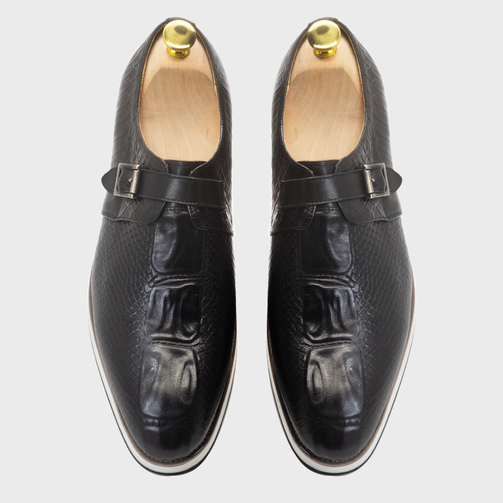 Genuine Leather Crocodile Pattern Monk Shoes