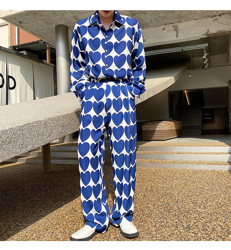 Blue Heart Printed Loose Pants