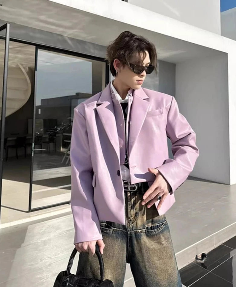 Loose Irregular Black Purple Crop Blazer