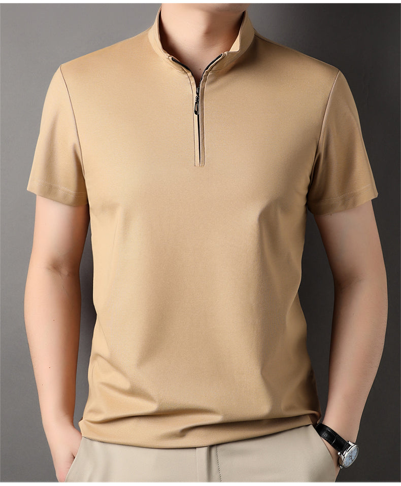 Casual Summer Solid Color Zipper Polo Shirt