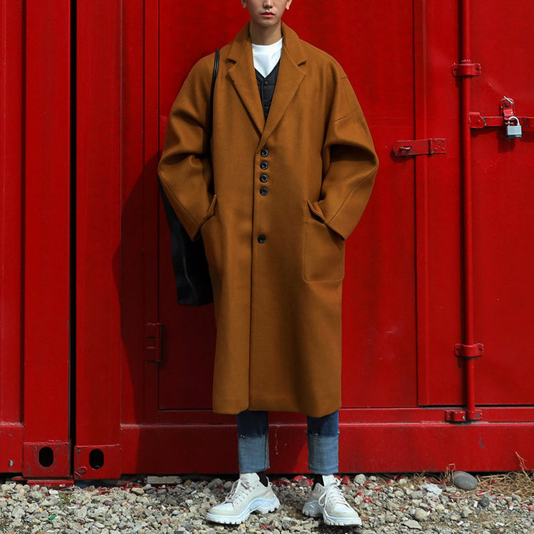 Solid Buttons Thickened Woolen Coat