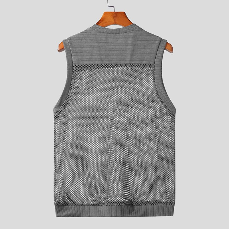 Grey Transparent Breathable O-Neck Tank Top