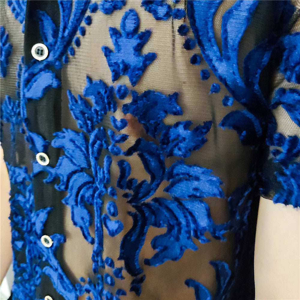 Transparent Geometric Pattern Mesh Short Sleeve Shirt