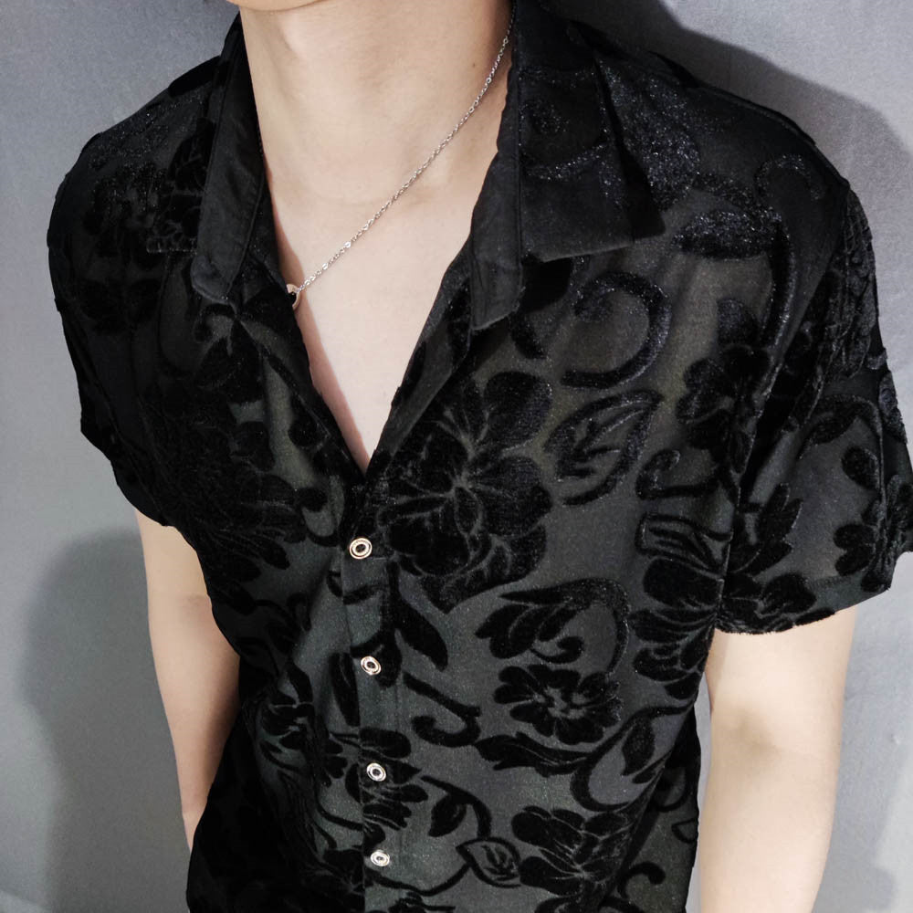 Peony Flower Pattern Velvet Shirt