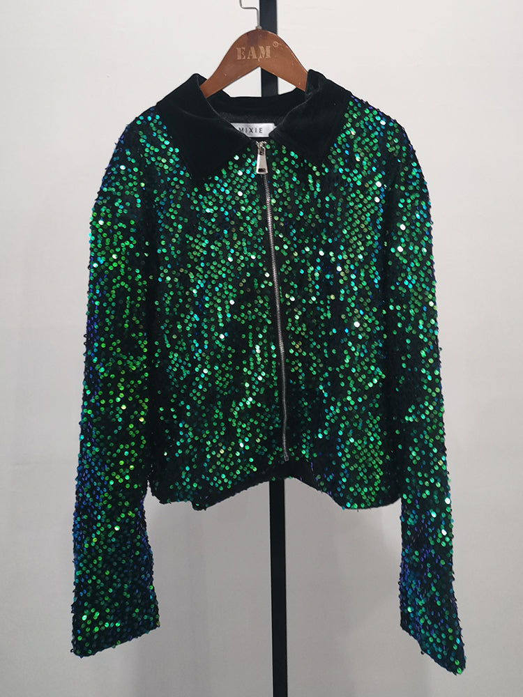 Green Sequined Black Lining Men Jacket