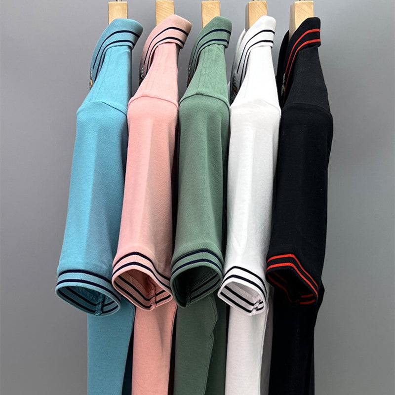 Striped Bee Embroidery Collar Polo Shirt