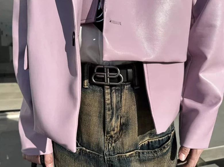 Loose Irregular Black Purple Crop Blazer