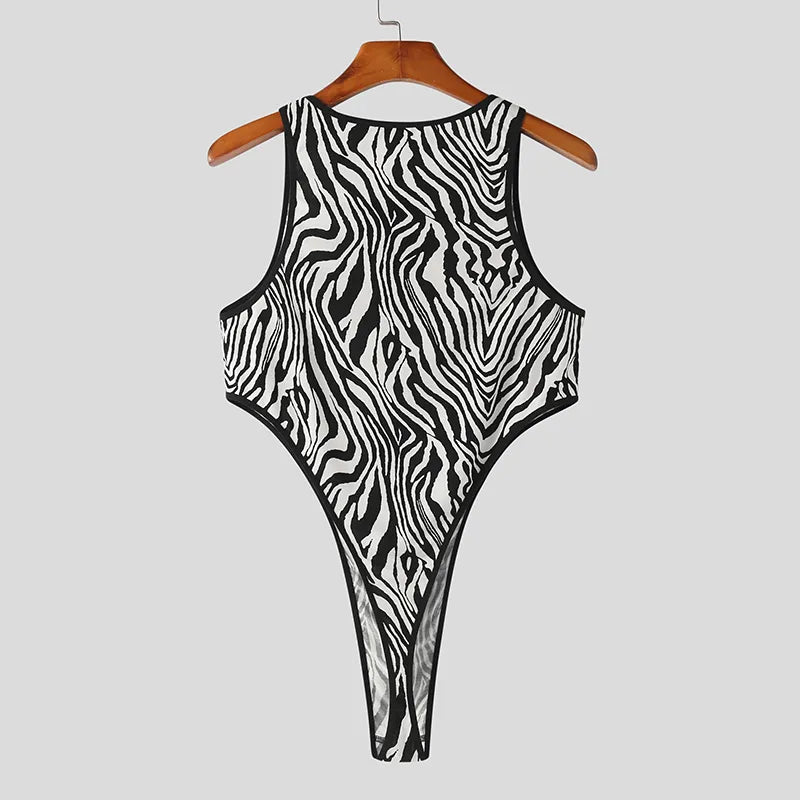 Animal Printing O-neck Sleeveless Bodysuit