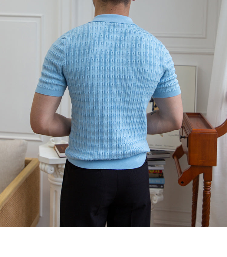 Jacquard Lapel Geometric Viscose Shirt