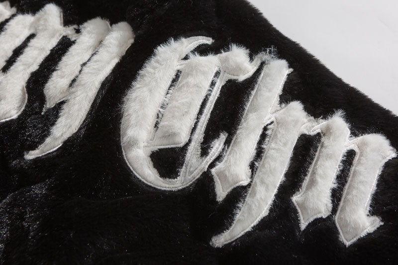 Streetwear Black Fur Embroidery Jacket