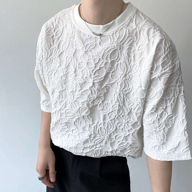 Full White Floral Polyester T-Shirt