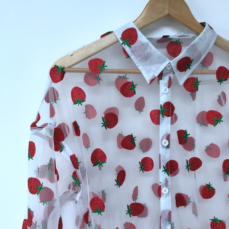 Strawberries Glitters Loose See-Through Shirt