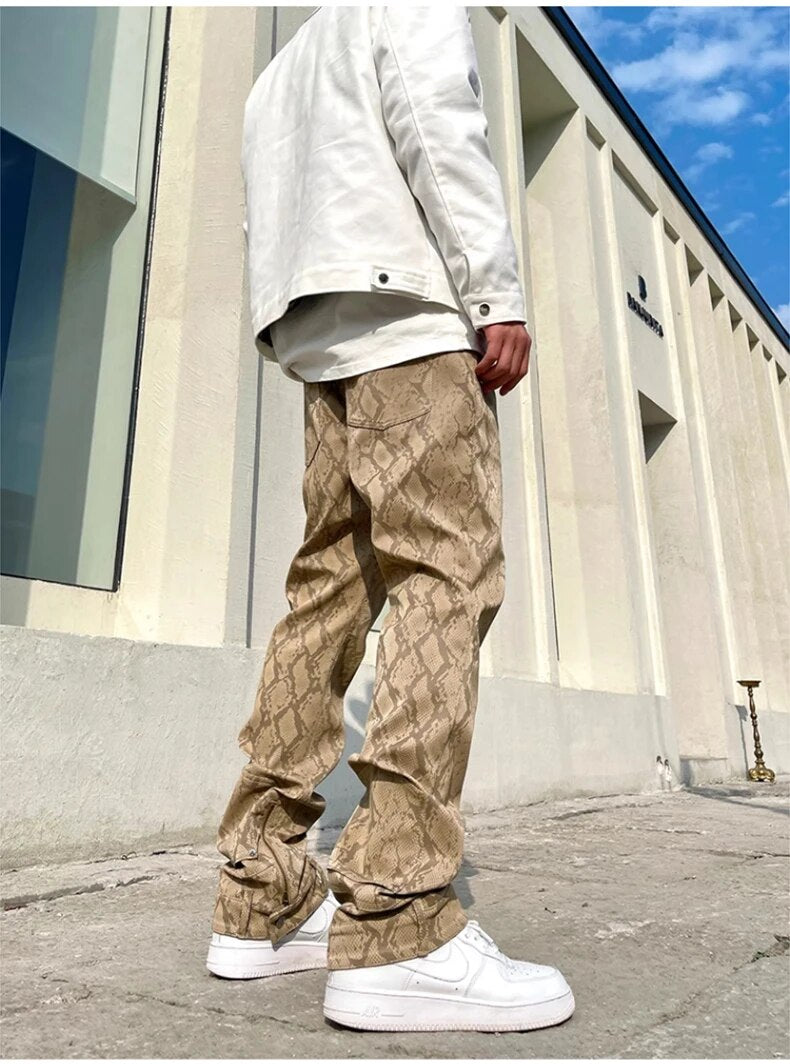 Snake Skin Pattern PU Leather Pants