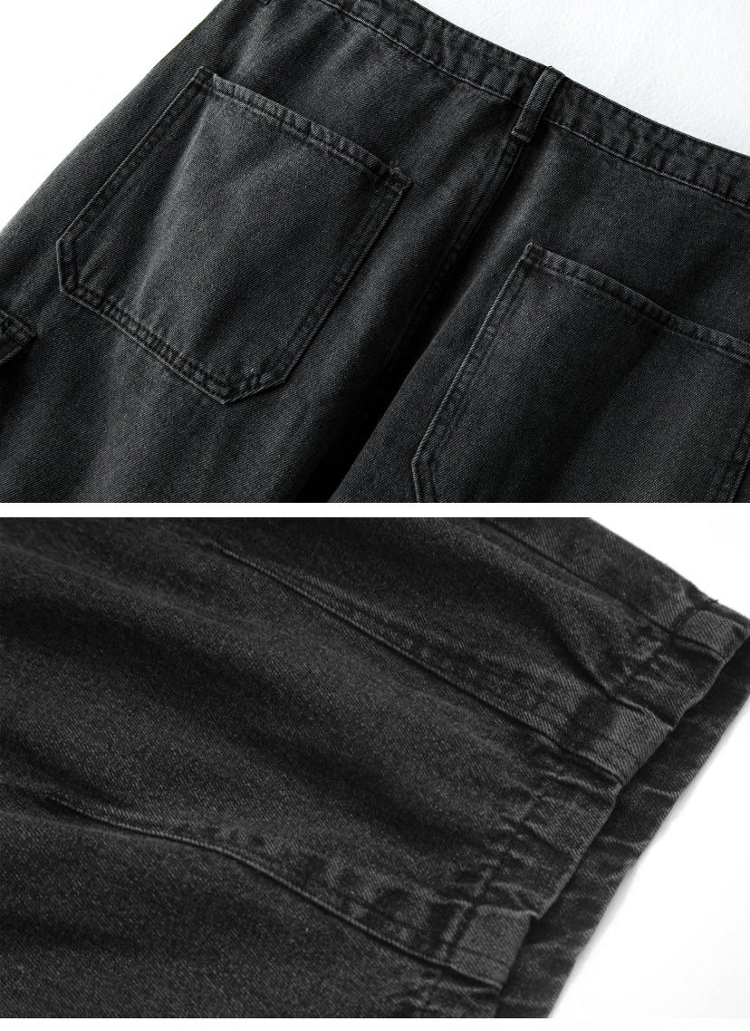 Solid Pockets Baggy Jeans