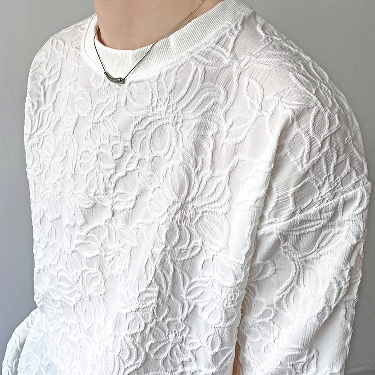 Full White Floral Polyester T-Shirt