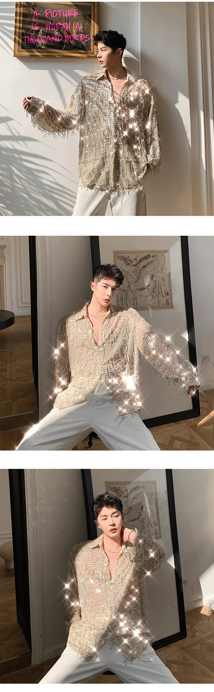 Irregular Sequin Tassel Bling Shirt