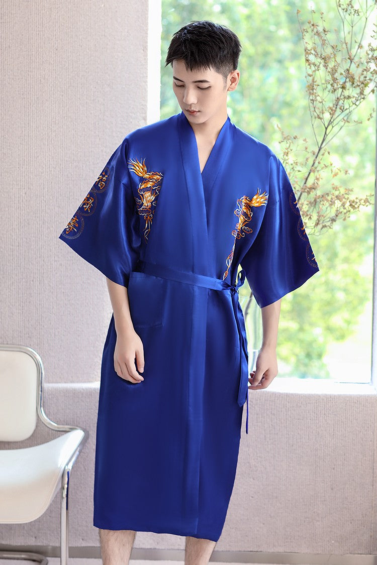 Embroidery Dragon Sleepwear Silk Robe