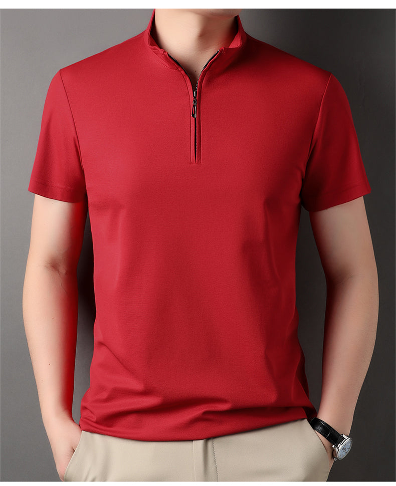 Casual Summer Solid Color Zipper Polo Shirt