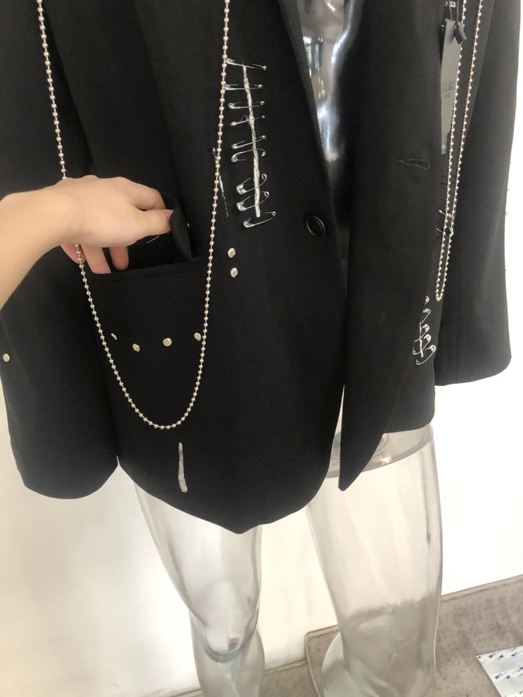 Black Color Metal Chain Decoration Blazer