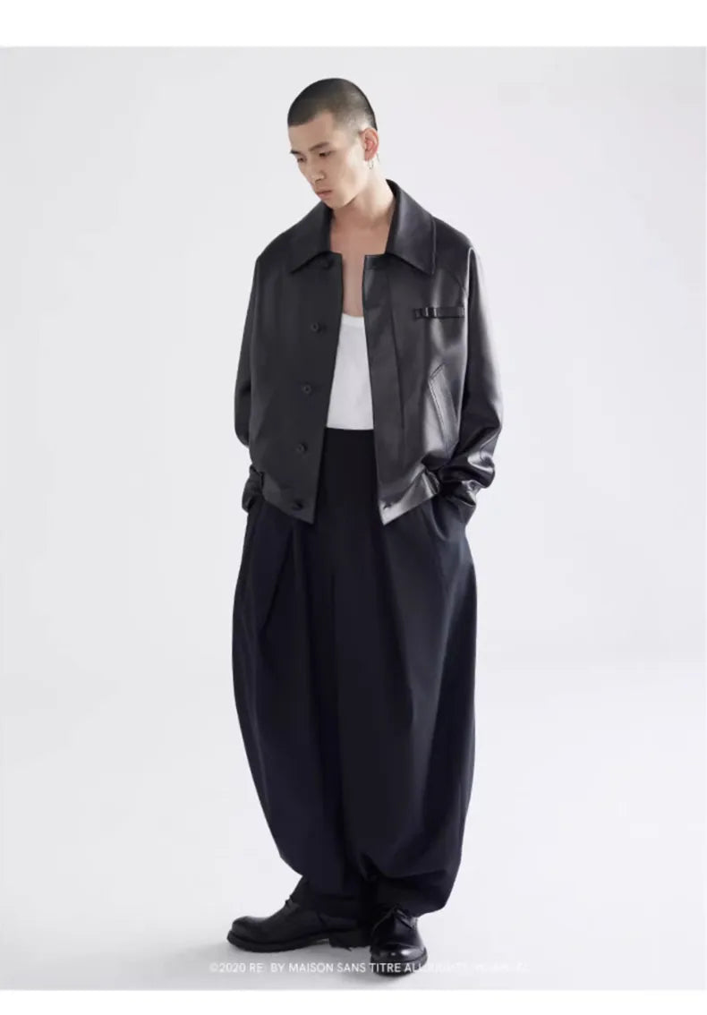 Loose Casual Black Lantern Baggy Pants